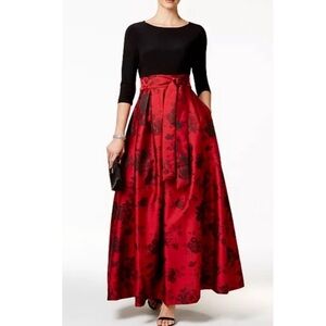 Jessica Howard Black and Red Floral Maxi Dress